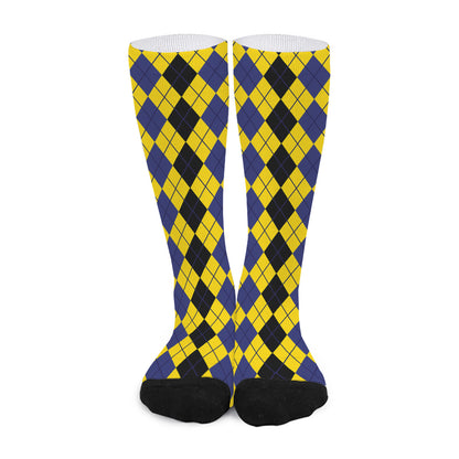 Black Blue And Yellow Argyle Print Long Socks