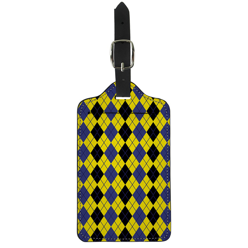 Black Blue And Yellow Argyle Print Luggage Tag