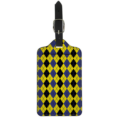 Black Blue And Yellow Argyle Print Luggage Tag