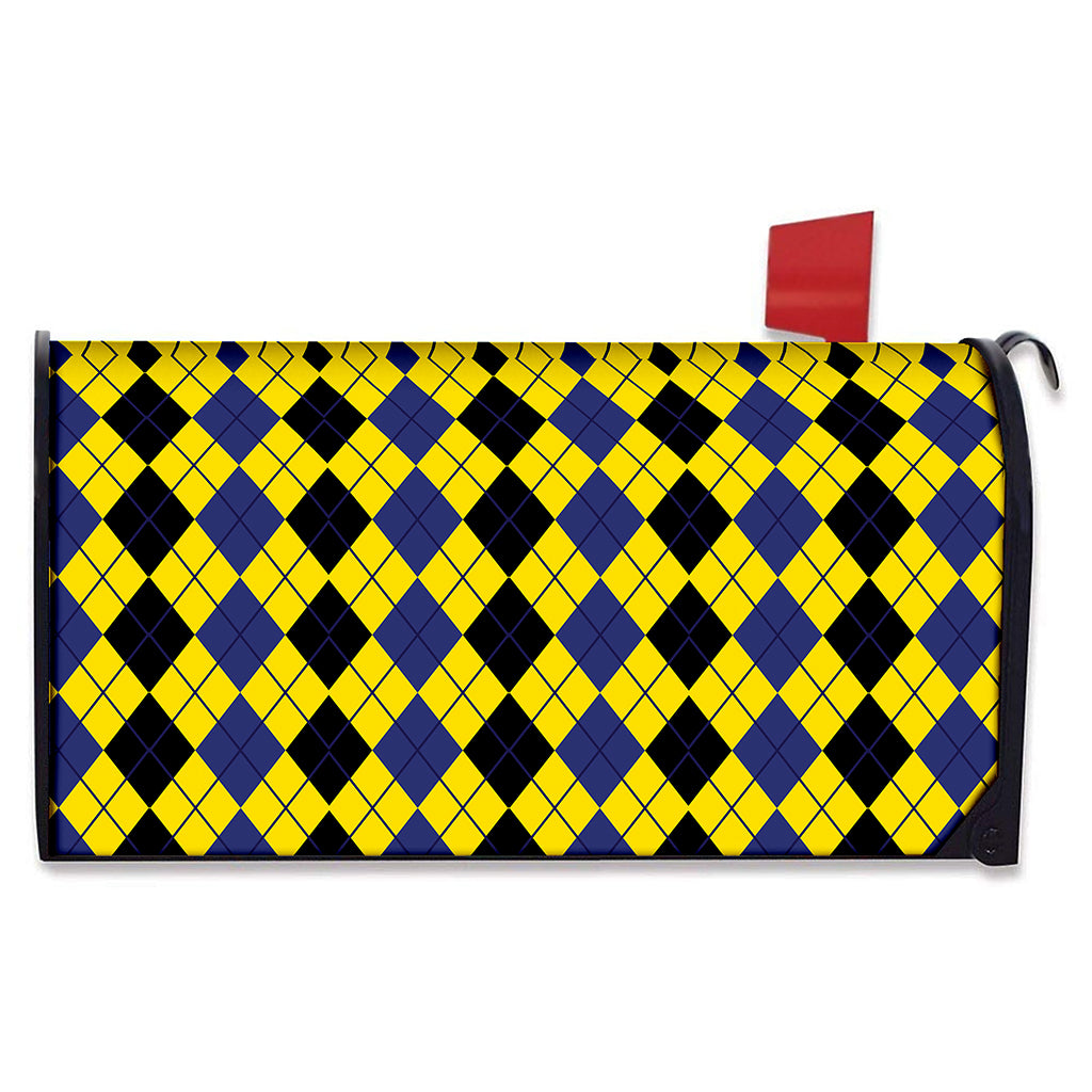 Black Blue And Yellow Argyle Print Mailbox Cover