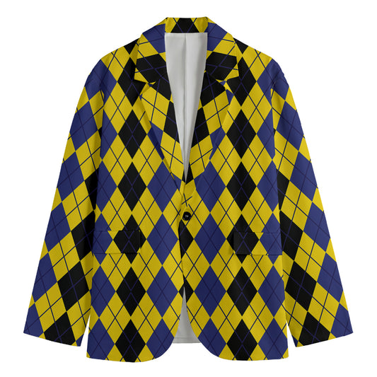 Black Blue And Yellow Argyle Print Men's Blazer