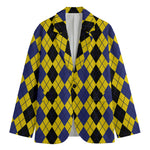 Black Blue And Yellow Argyle Print Men's Blazer