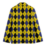 Black Blue And Yellow Argyle Print Men's Blazer
