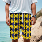 Black Blue And Yellow Argyle Print Men's Cargo Shorts