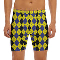Black Blue And Yellow Argyle Print Men's Long Boxer Briefs