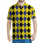 Black Blue And Yellow Argyle Print Men's Polo Shirt
