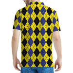 Black Blue And Yellow Argyle Print Men's Polo Shirt