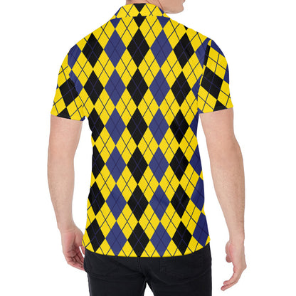 Black Blue And Yellow Argyle Print Men's Shirt
