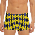 Black Blue And Yellow Argyle Print Men's Short Boxer Briefs