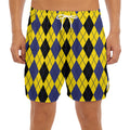 Black Blue And Yellow Argyle Print Men's Split Running Shorts