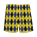 Black Blue And Yellow Argyle Print Men's Athletic Shorts