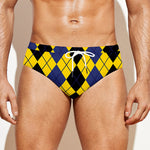 Black Blue And Yellow Argyle Print Men's Swim Briefs