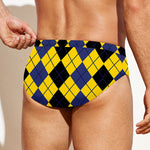 Black Blue And Yellow Argyle Print Men's Swim Briefs