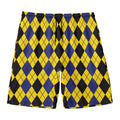 Black Blue And Yellow Argyle Print Men's Swim Trunks