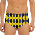 Black Blue And Yellow Argyle Print Men's Triangle Swim Briefs