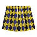 Black Blue And Yellow Argyle Print Mesh Shorts