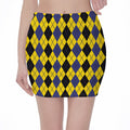 Black Blue And Yellow Argyle Print Pencil Mini Skirt