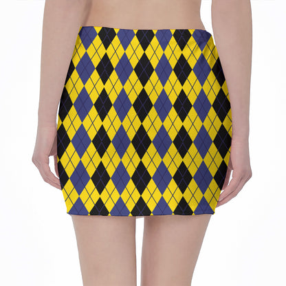 Black Blue And Yellow Argyle Print Pencil Mini Skirt