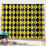 Black Blue And Yellow Argyle Print Pencil Pleat Curtains