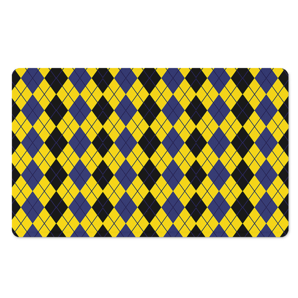 Black Blue And Yellow Argyle Print Polyester Doormat