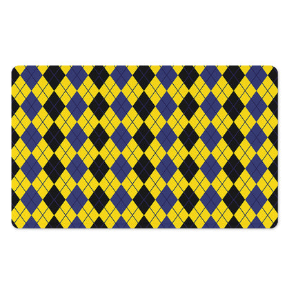 Black Blue And Yellow Argyle Print Polyester Doormat