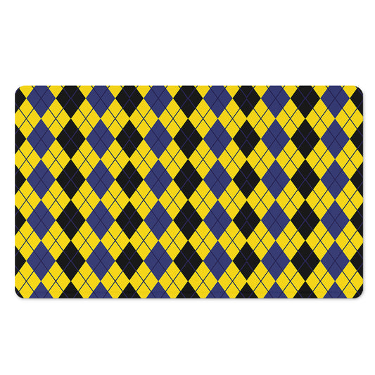 Black Blue And Yellow Argyle Print Polyester Doormat