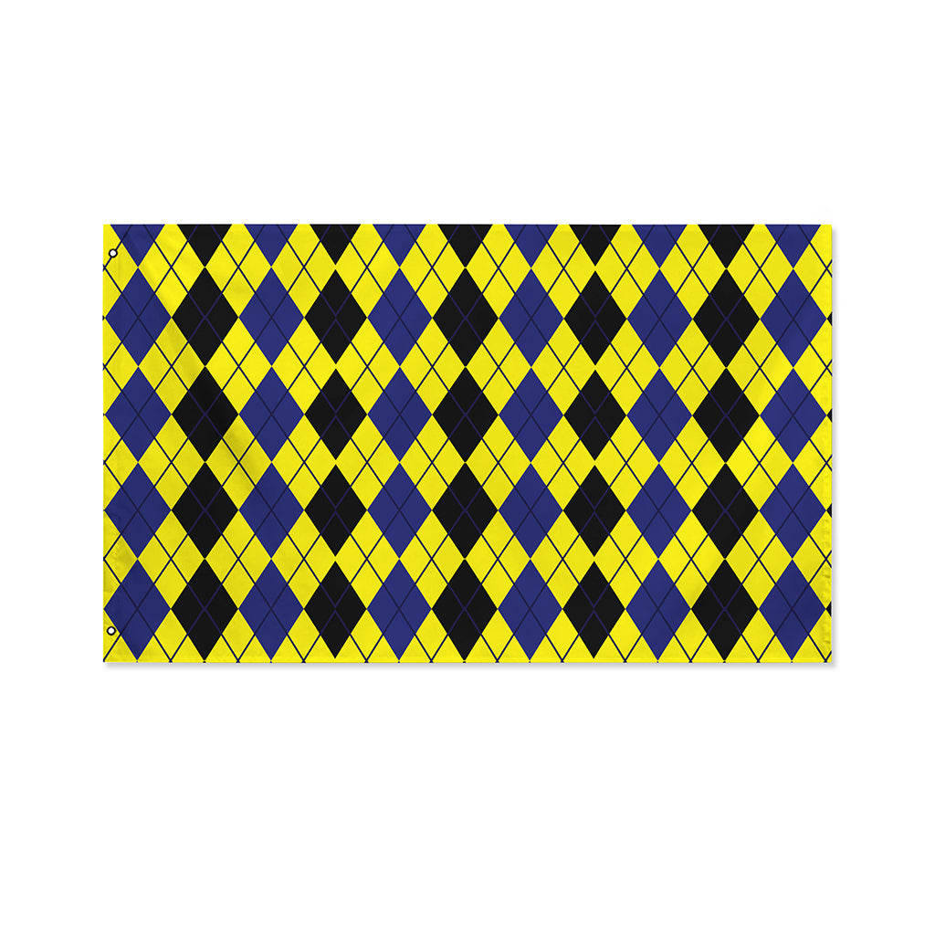 Black Blue And Yellow Argyle Print Polyester Flag