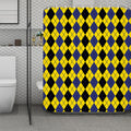 Black Blue And Yellow Argyle Print Polyester Shower Curtain