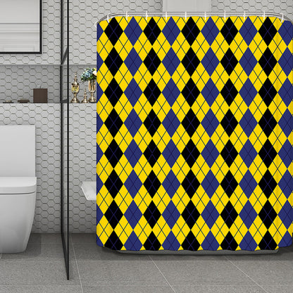 Black Blue And Yellow Argyle Print Polyester Shower Curtain