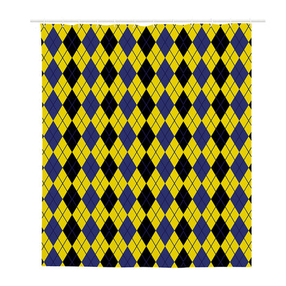 Black Blue And Yellow Argyle Print Polyester Shower Curtain