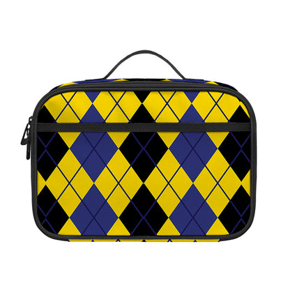 Black Blue And Yellow Argyle Print Portable Lunch Bag