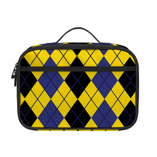 Black Blue And Yellow Argyle Print Portable Lunch Bag