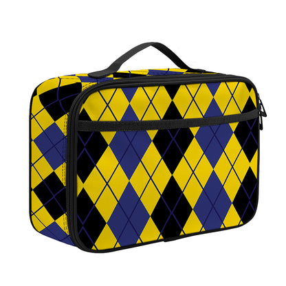 Black Blue And Yellow Argyle Print Portable Lunch Bag