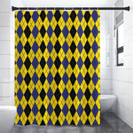 Black Blue And Yellow Argyle Print Premium Shower Curtain