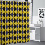 Black Blue And Yellow Argyle Print Premium Shower Curtain