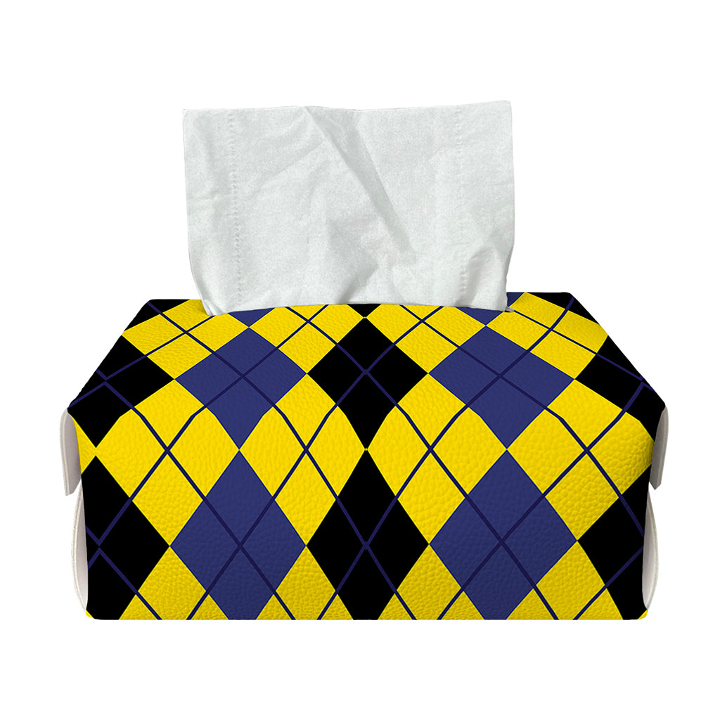 Black Blue And Yellow Argyle Print Rectangle Tissue Box Cover