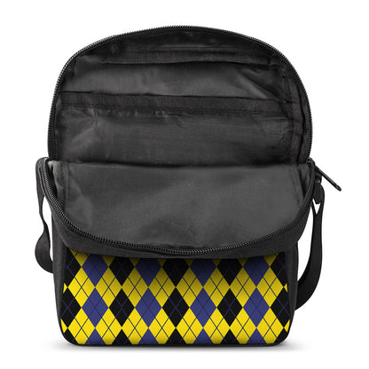 Black Blue And Yellow Argyle Print Rectangular Crossbody Bag