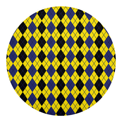 Black Blue And Yellow Argyle Print Round Blanket