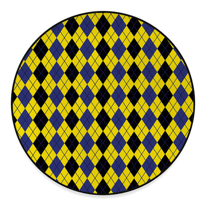Black Blue And Yellow Argyle Print Round Floor Mat