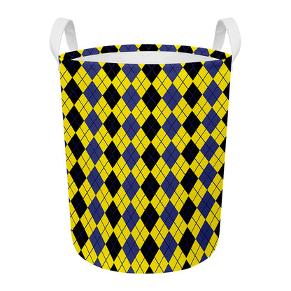 Black Blue And Yellow Argyle Print Round Laundry Basket