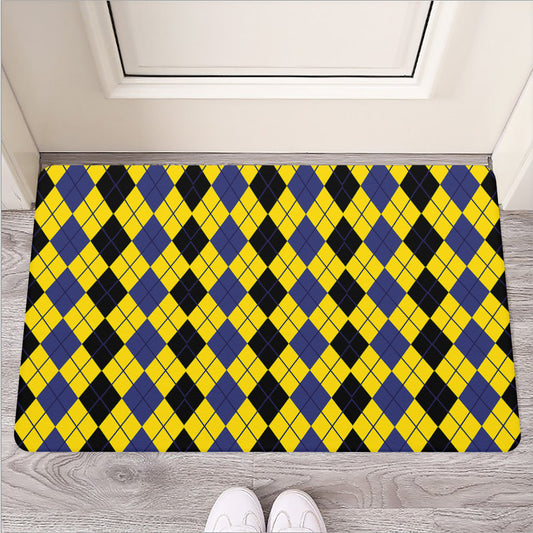 Black Blue And Yellow Argyle Print Rubber Doormat
