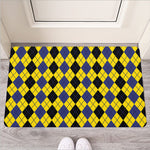 Black Blue And Yellow Argyle Print Rubber Doormat