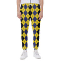 Black Blue And Yellow Argyle Print Joggers