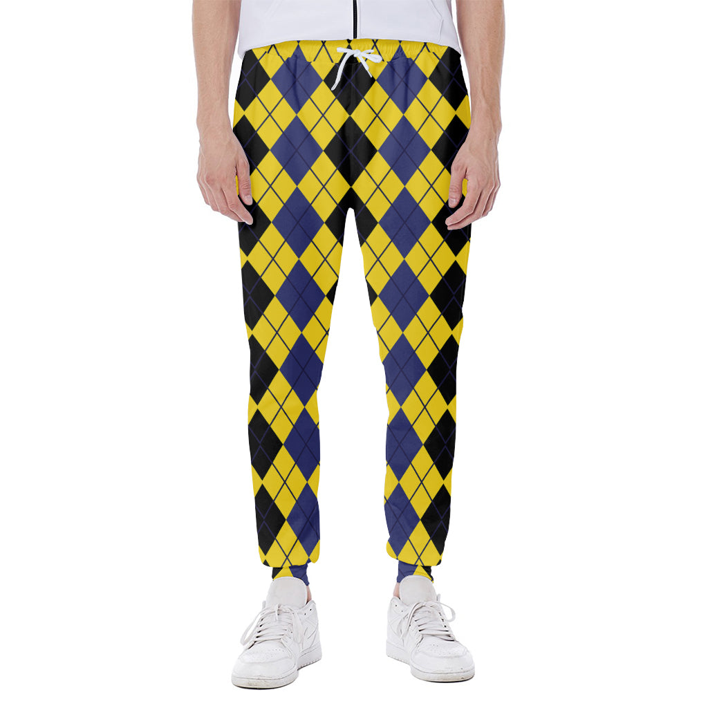 Black Blue And Yellow Argyle Print Scuba Joggers