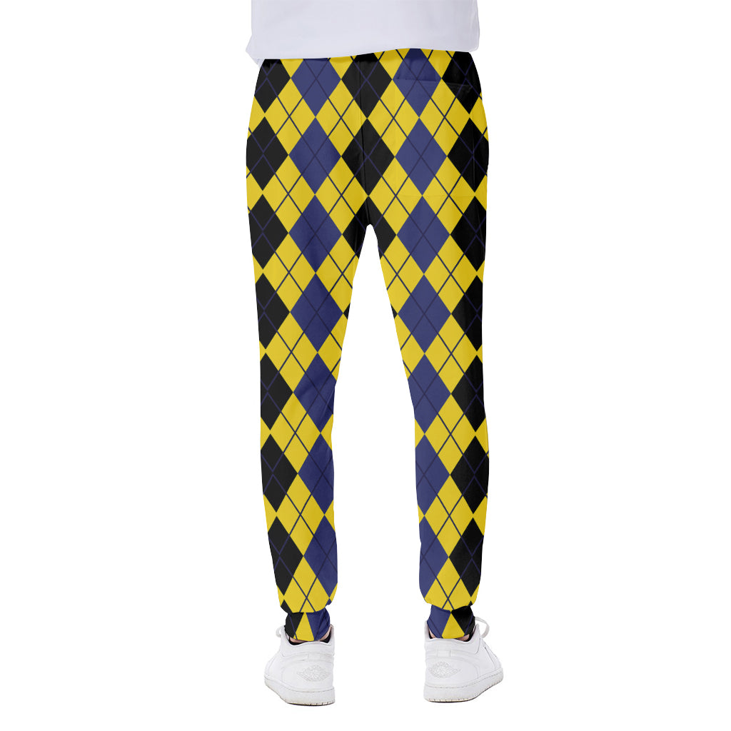 Black Blue And Yellow Argyle Print Scuba Joggers