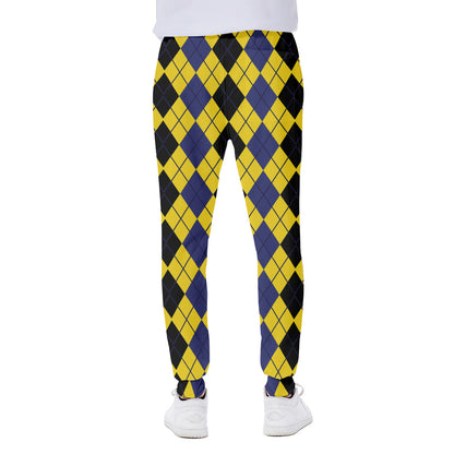 Black Blue And Yellow Argyle Print Scuba Joggers