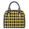 Black Blue And Yellow Argyle Print Shoulder Handbag