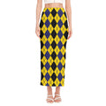 Black Blue And Yellow Argyle Print Side Slit Maxi Skirt