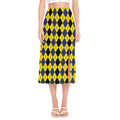 Black Blue And Yellow Argyle Print Side Slit Midi Skirt