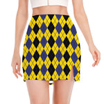Black Blue And Yellow Argyle Print Side Slit Mini Skirt